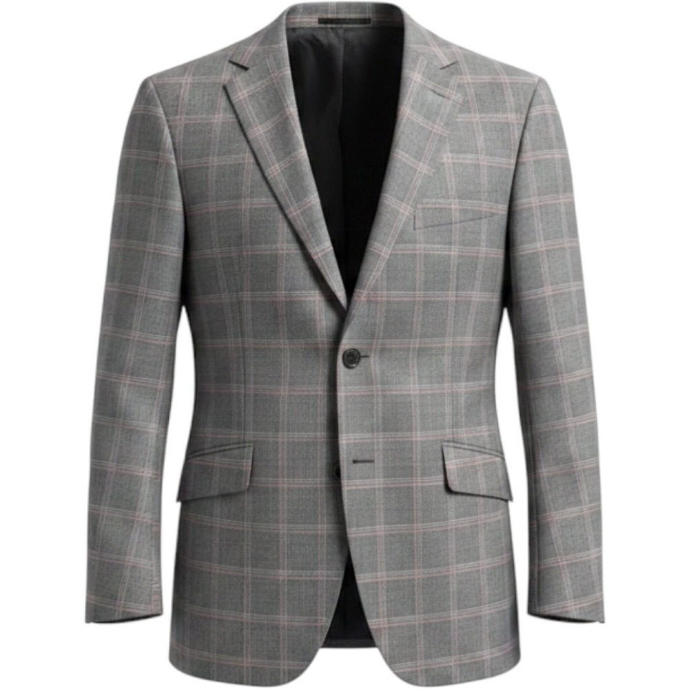 Modern Etienne Aigner Virgin Wool Grey/Pink Plaid Suit Jacket Size 42R